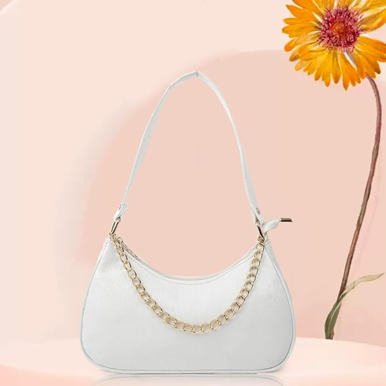 Xumify White ZIPPER Handbag - Crocodile pattern, White shoulder Handbag - Image 6