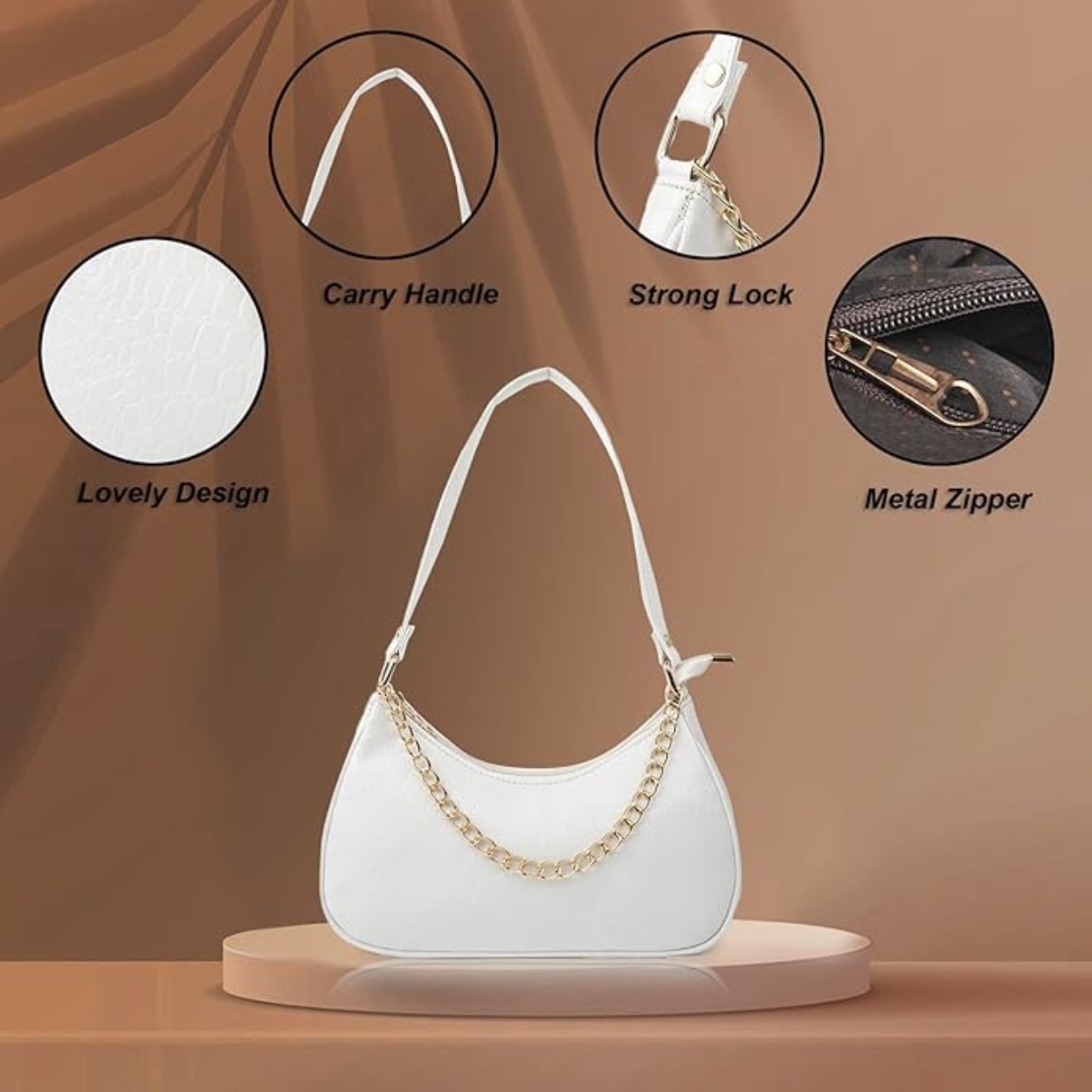 Xumify White ZIPPER Handbag - Crocodile pattern, White shoulder Handbag - Image 5