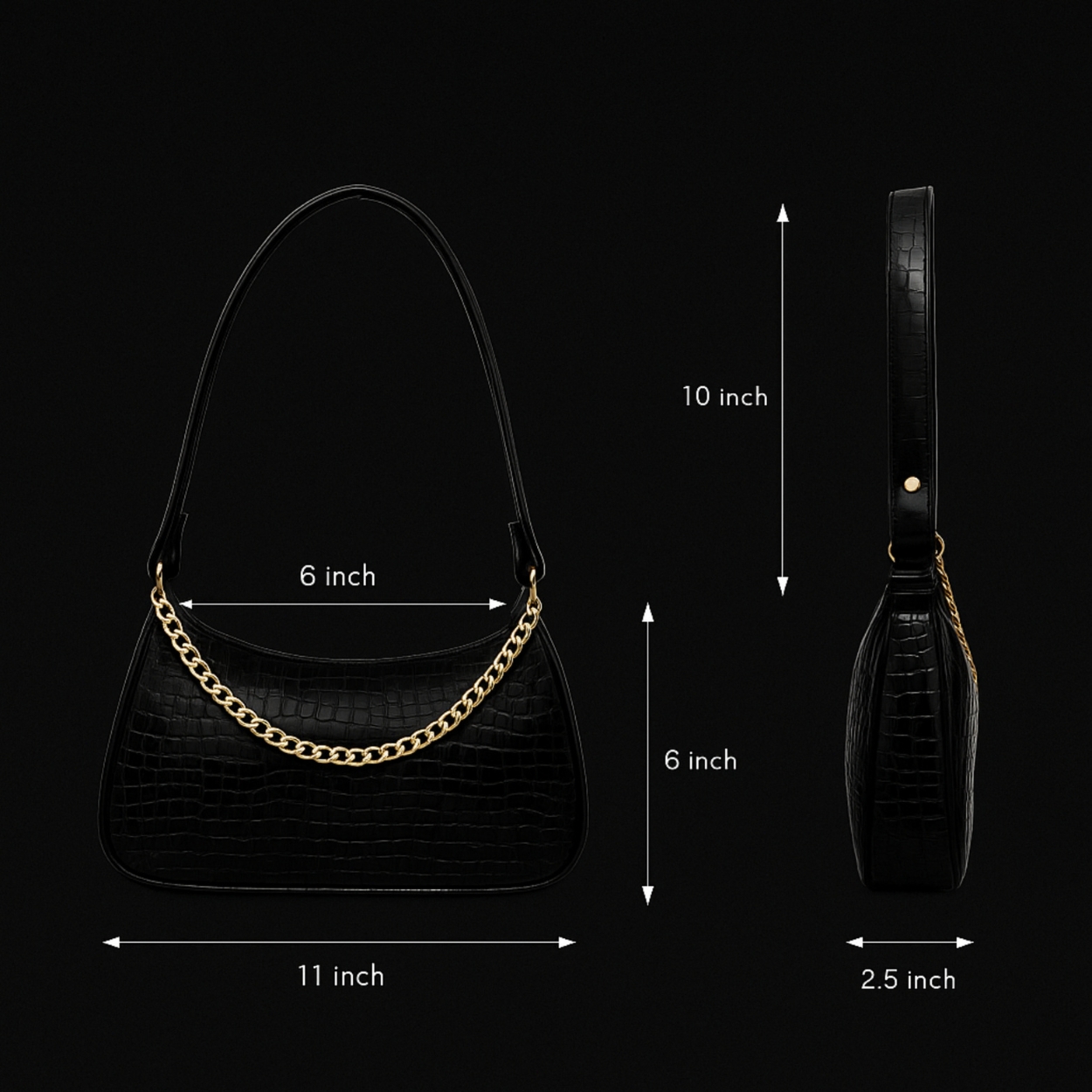 Xumify Black ZIPPER Handbag dimension