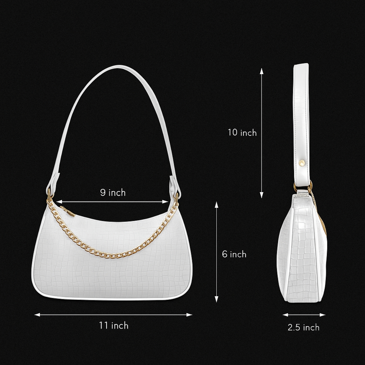 Xumify White ZIPPER Handbag - Crocodile pattern, White shoulder Handbag - Image 7